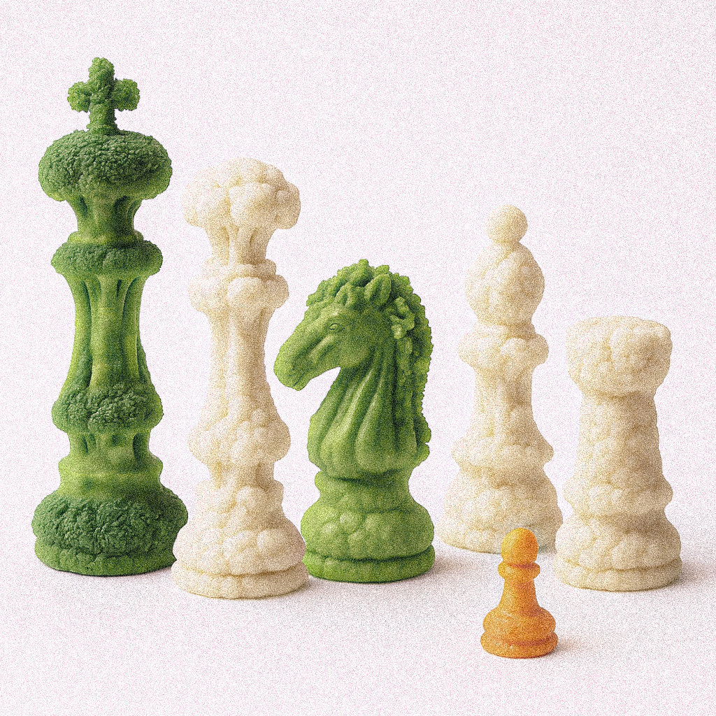 Copy of Cholesterol brocolli and cauliflower and carrot chess pieces