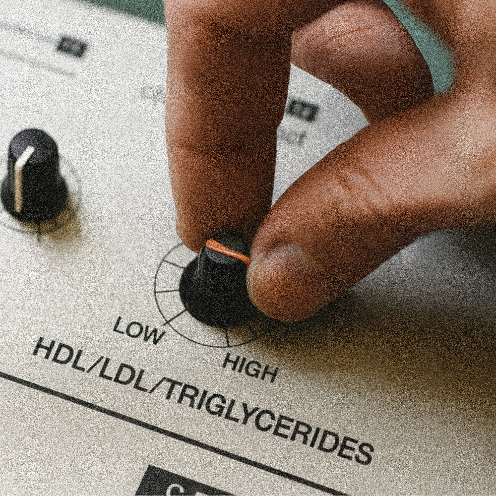 Hand turning cholesterol lipid volume from low to high